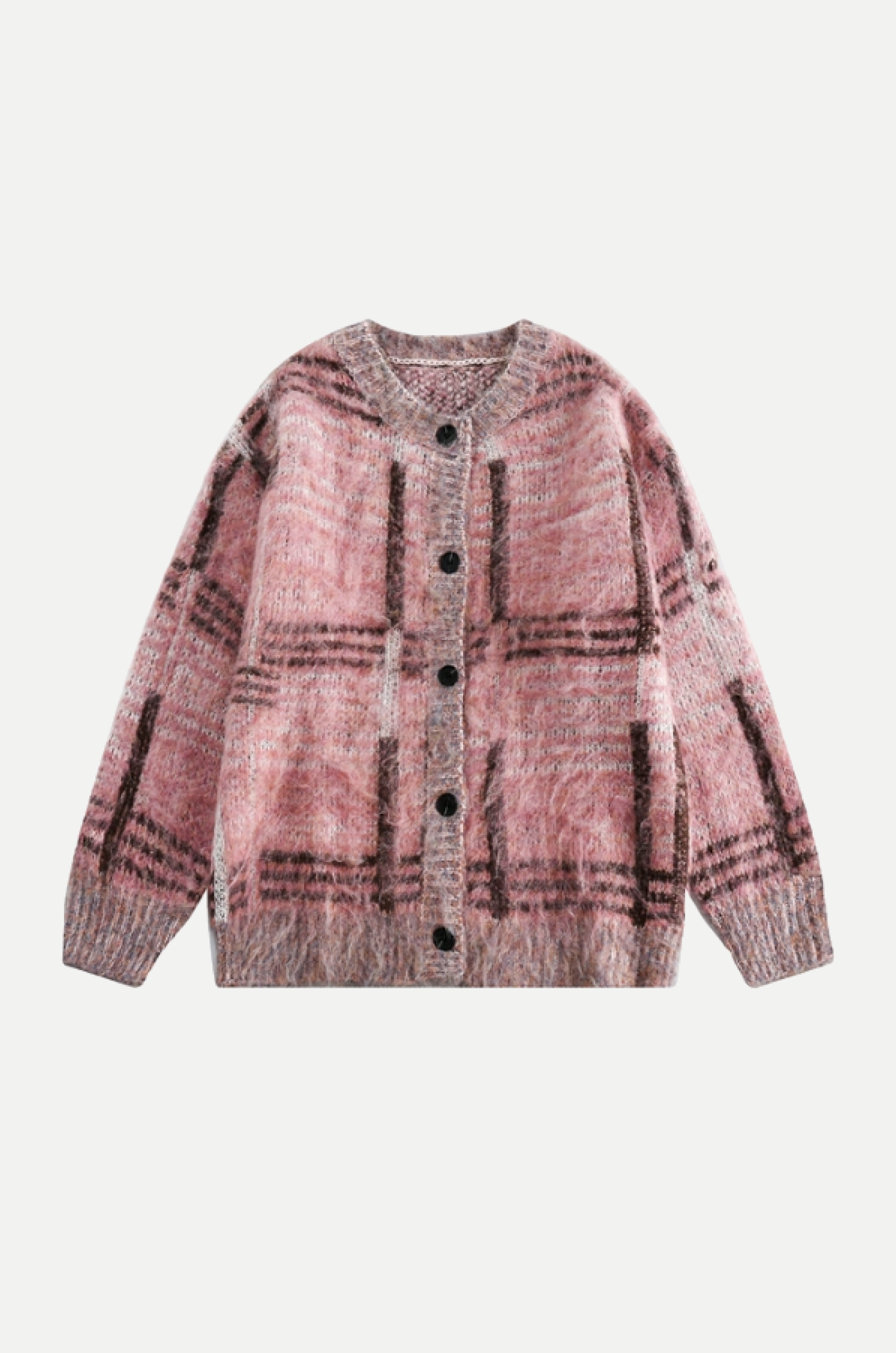 Fluffy Mohair Plaid Cardigan