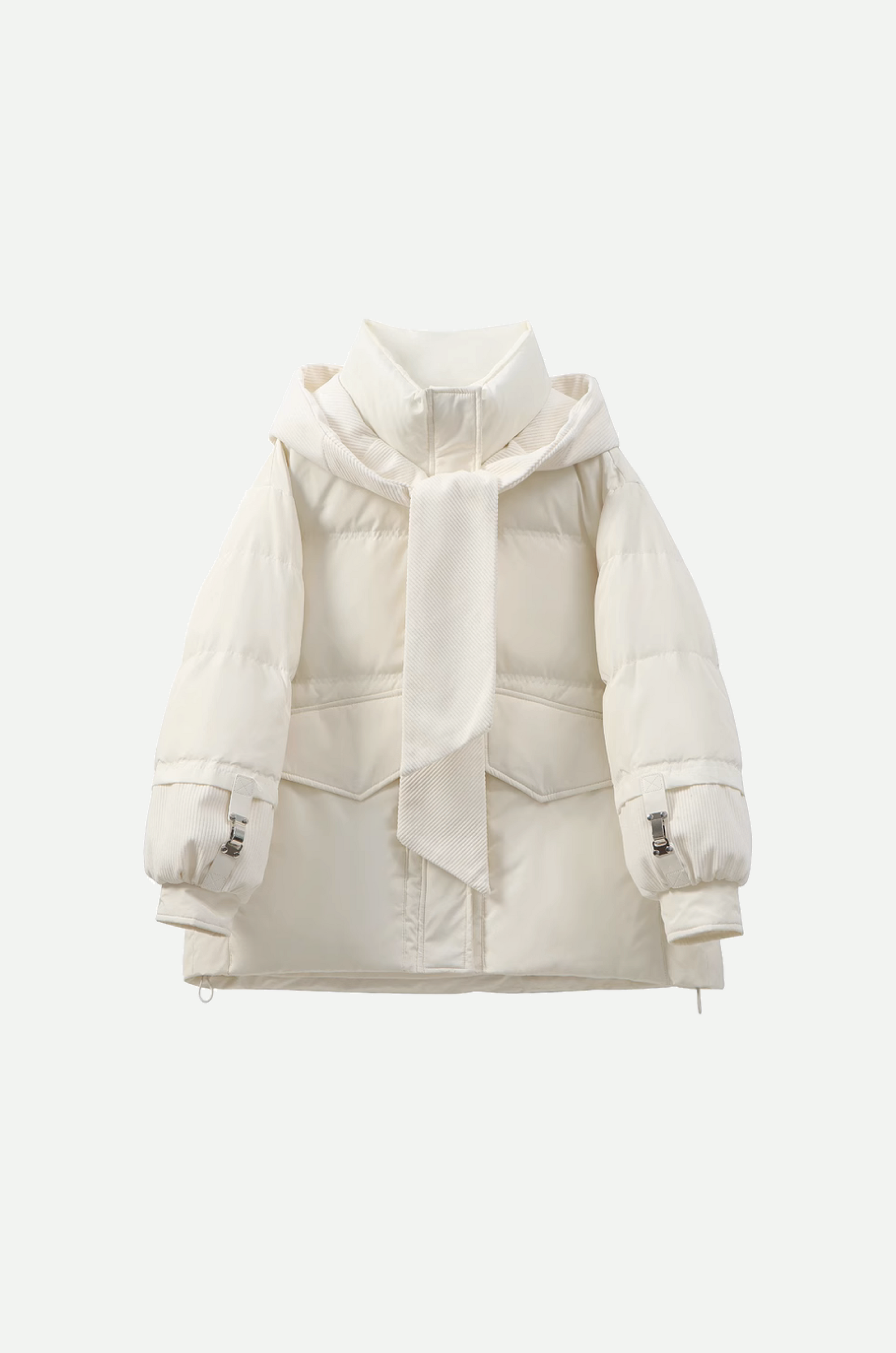 Corduroy Cap Stitching Puff Duck Down Coat