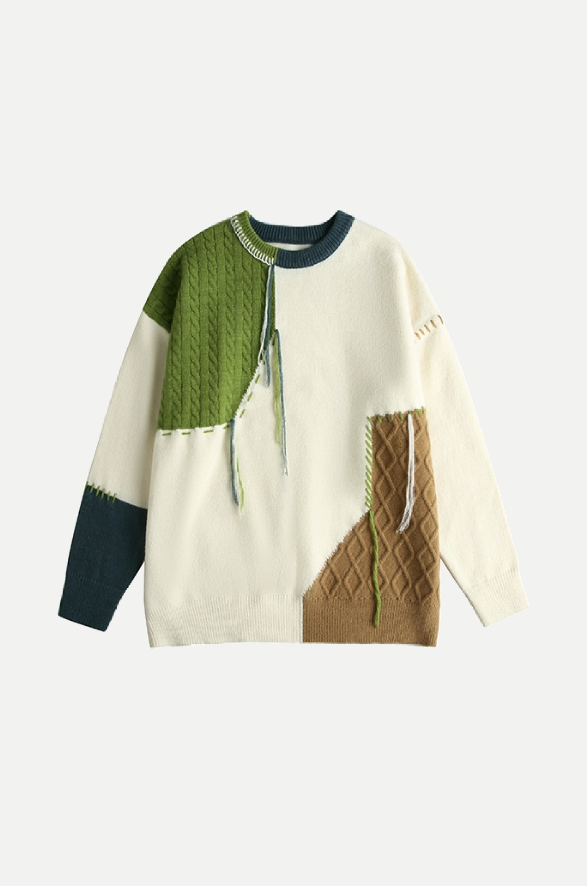 Cable Color Block Patch Sweater