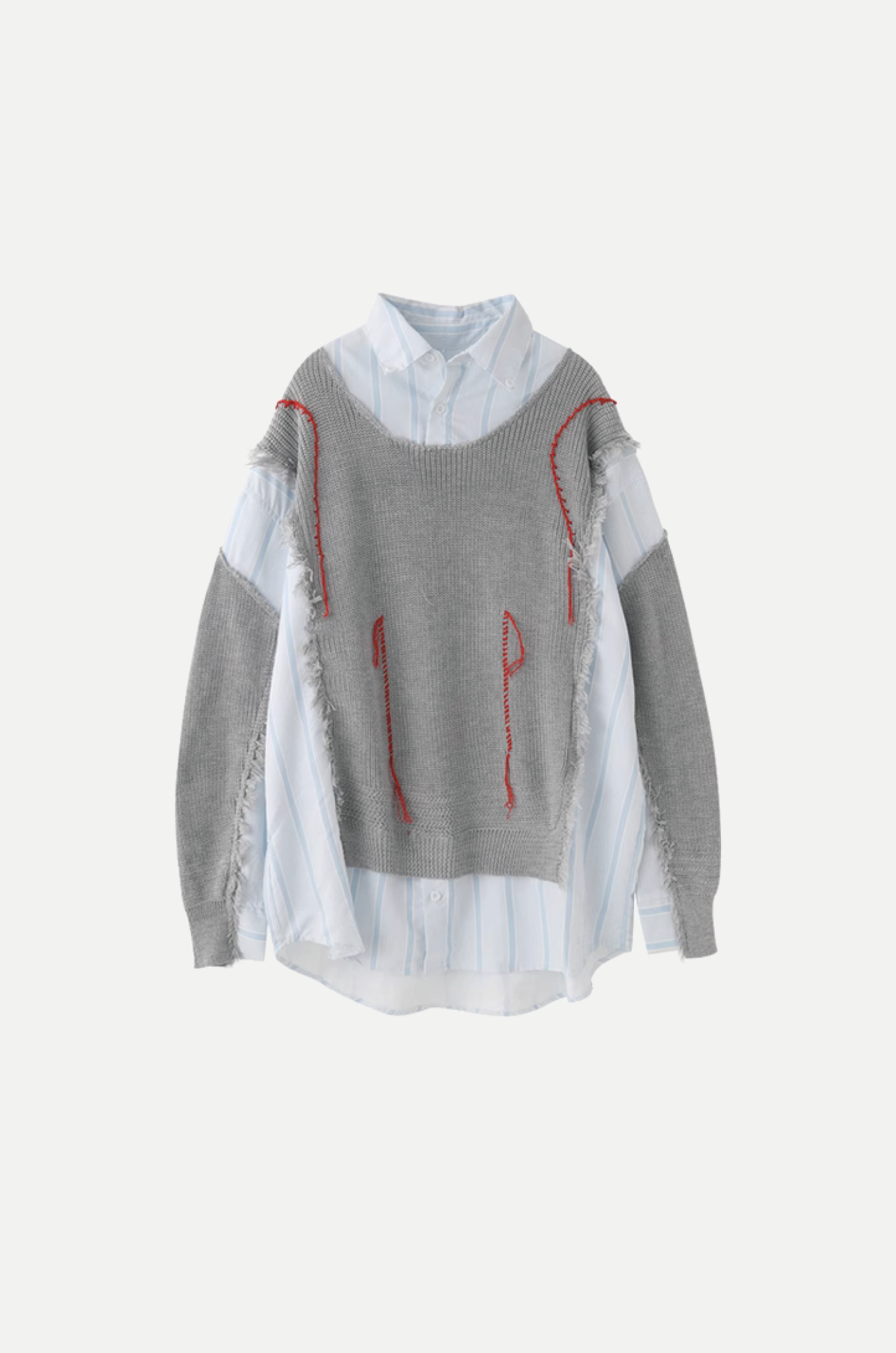 Fringe Knit Patchwork Shirt