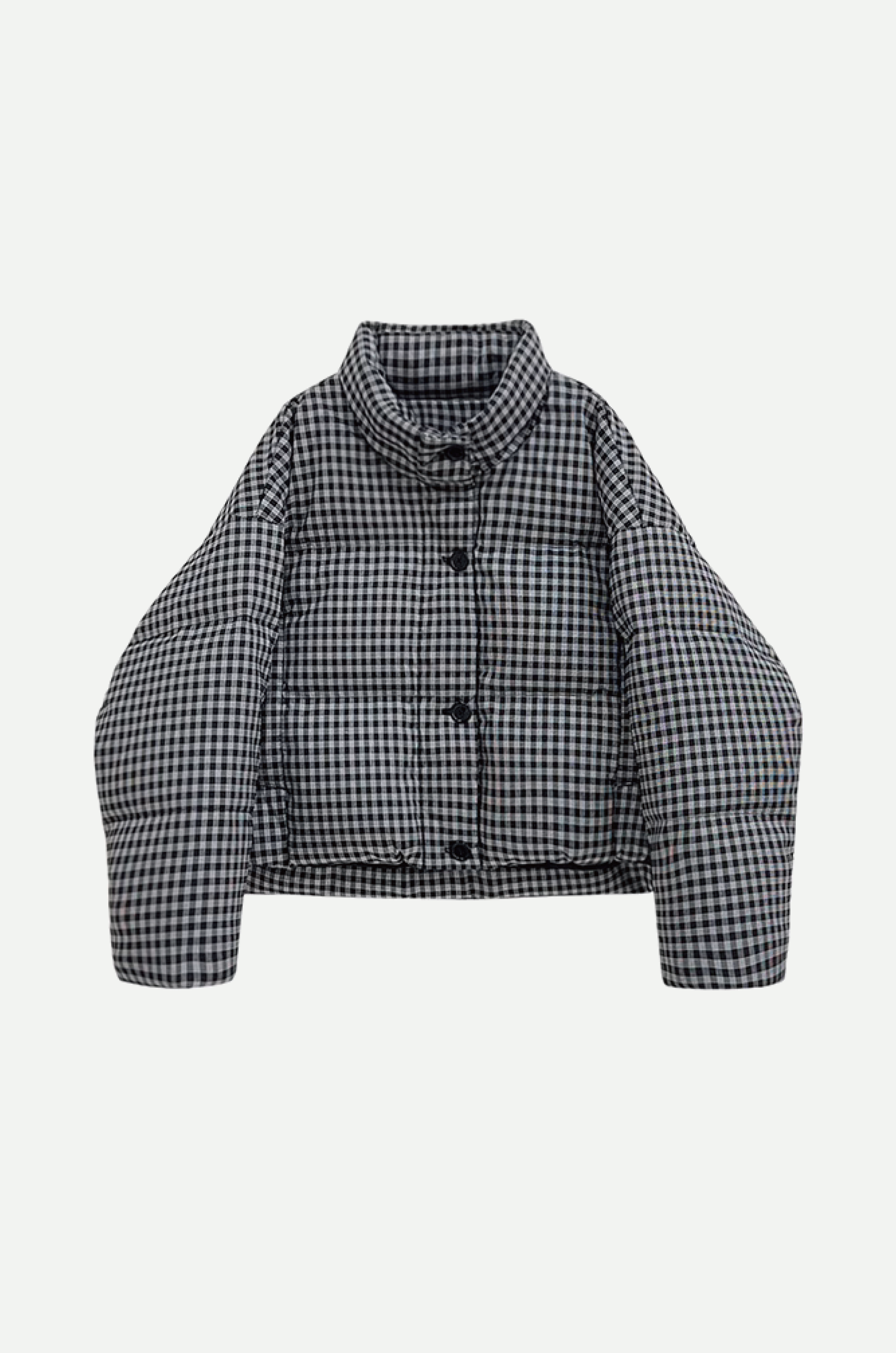 Check Plaid Cropped Duck Down Jacket