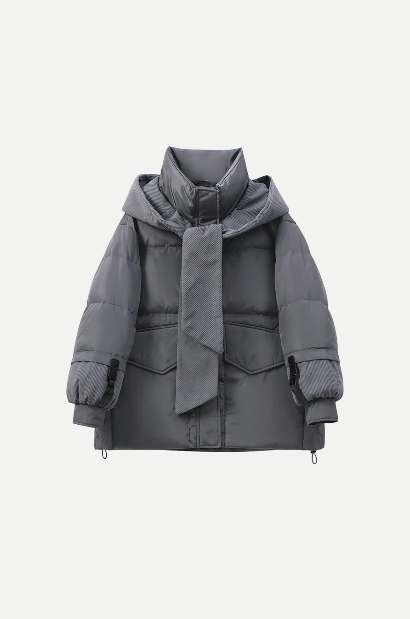 Corduroy Cap Stitching Puff Duck Down Coat