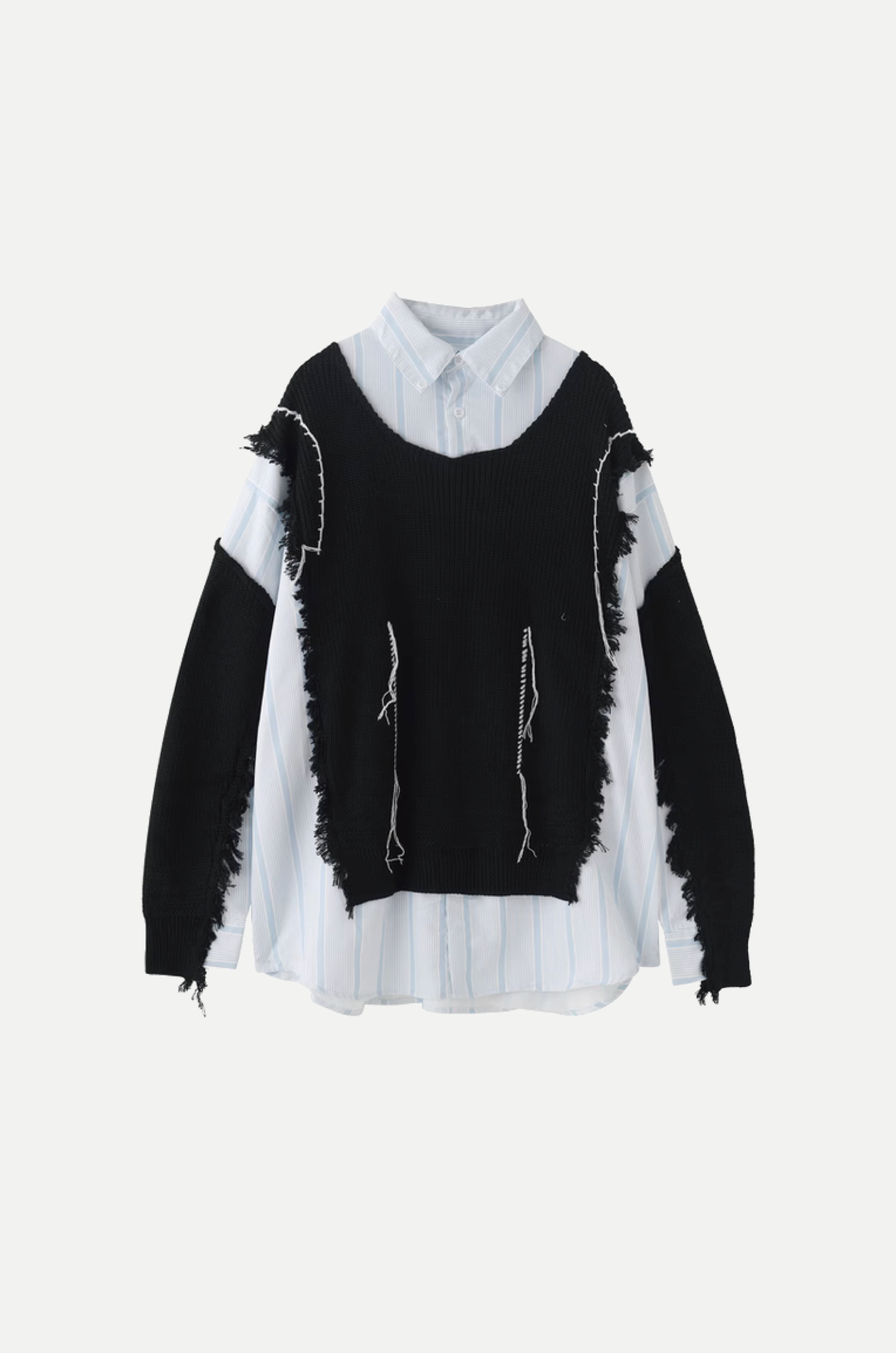 Fringe Knit Patchwork Shirt