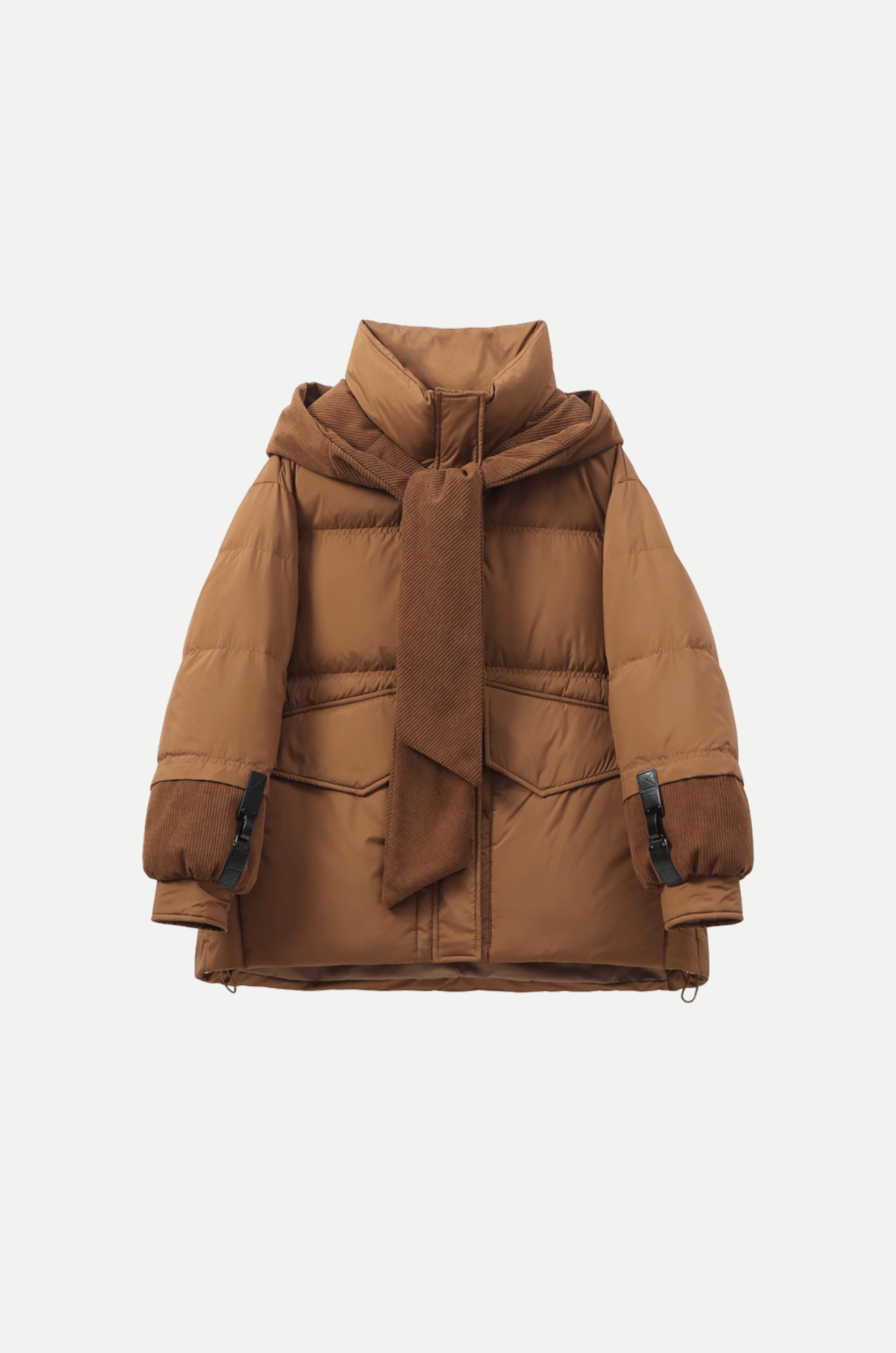 Corduroy Cap Stitching Puff Duck Down Coat