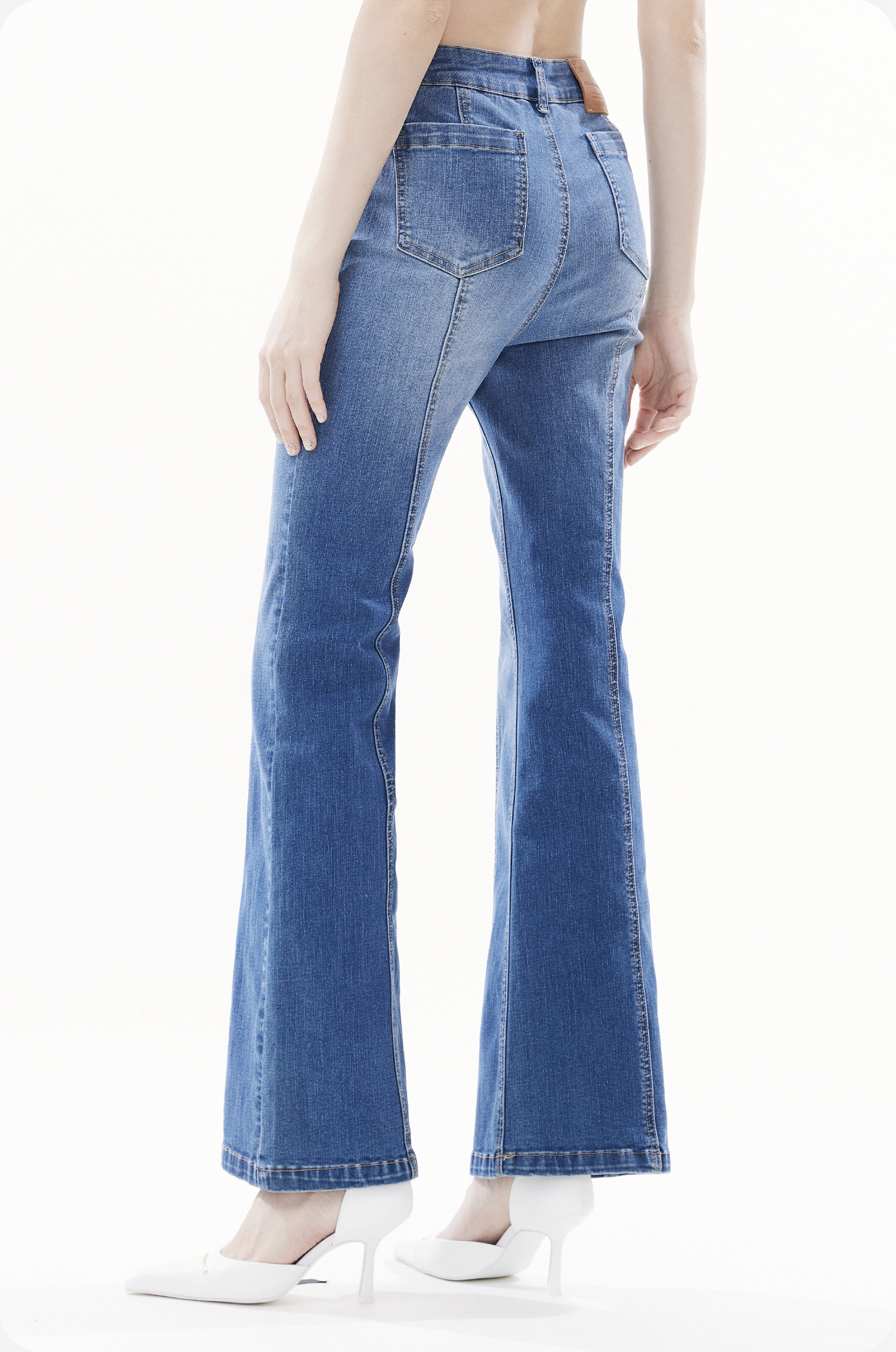 Water-washed High-waisted Flared Stretch Denim