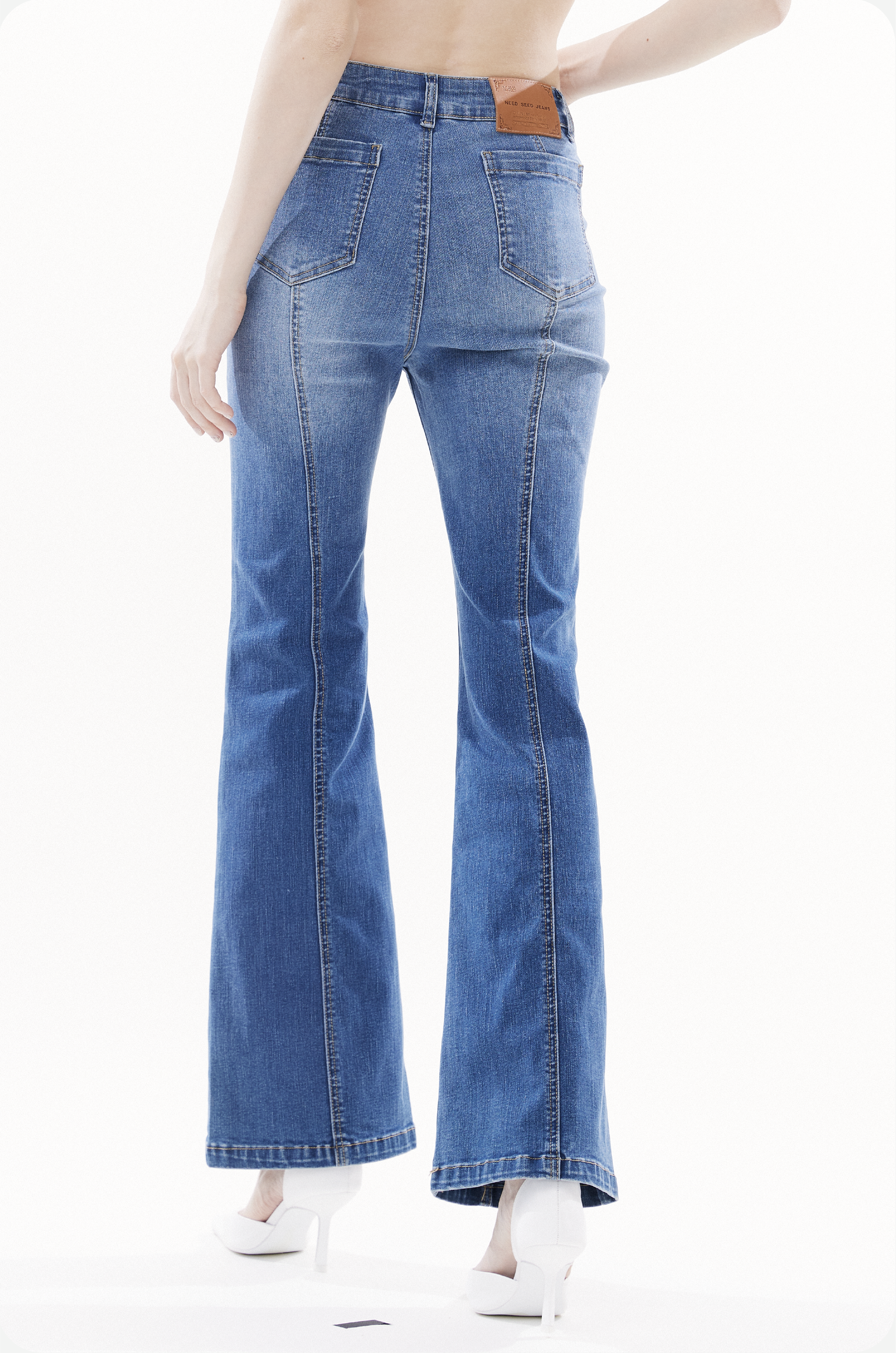 Water-washed High-waisted Flared Stretch Denim