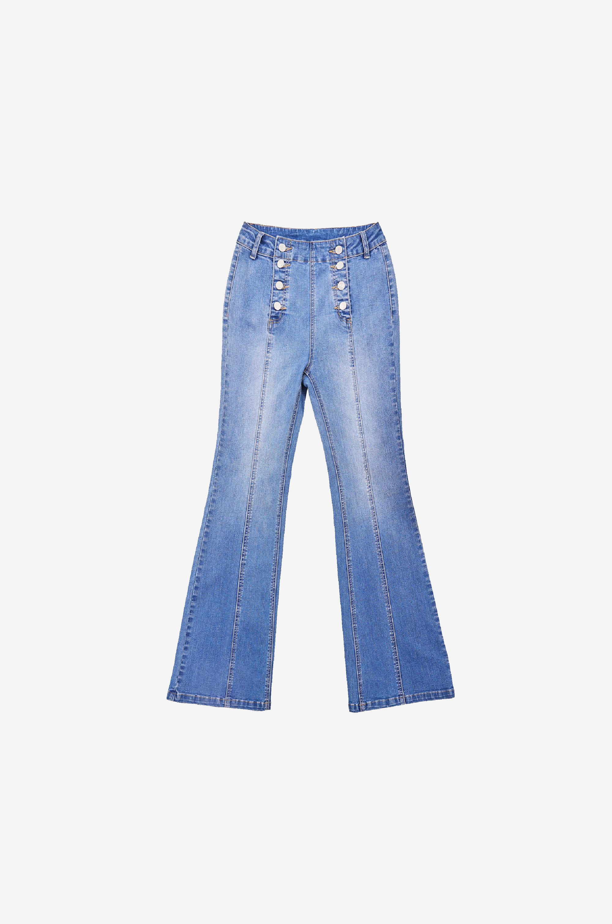 Water-washed High-waisted Flared Stretch Denim