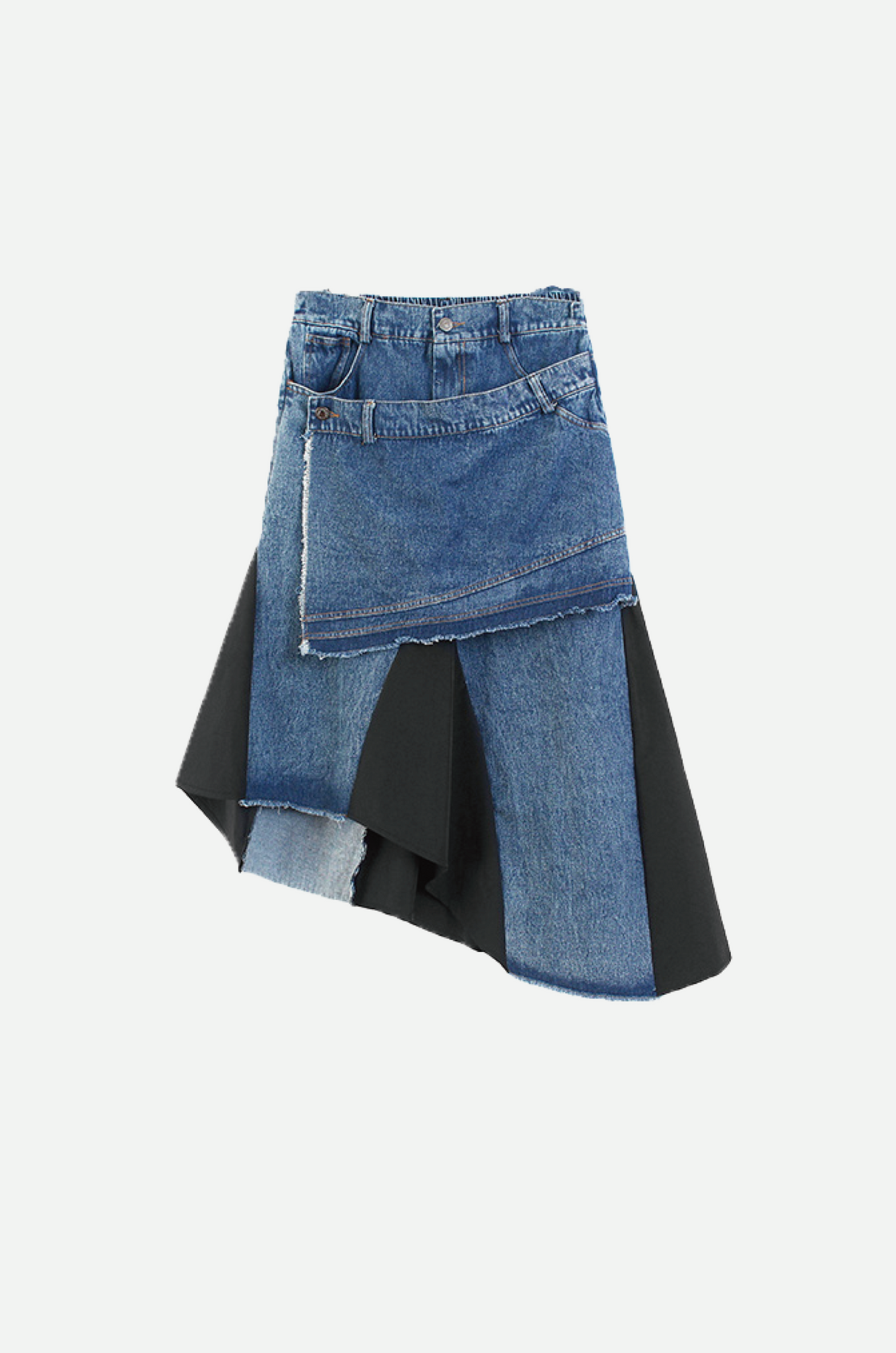 Asymmetry Denim Patch Skirt