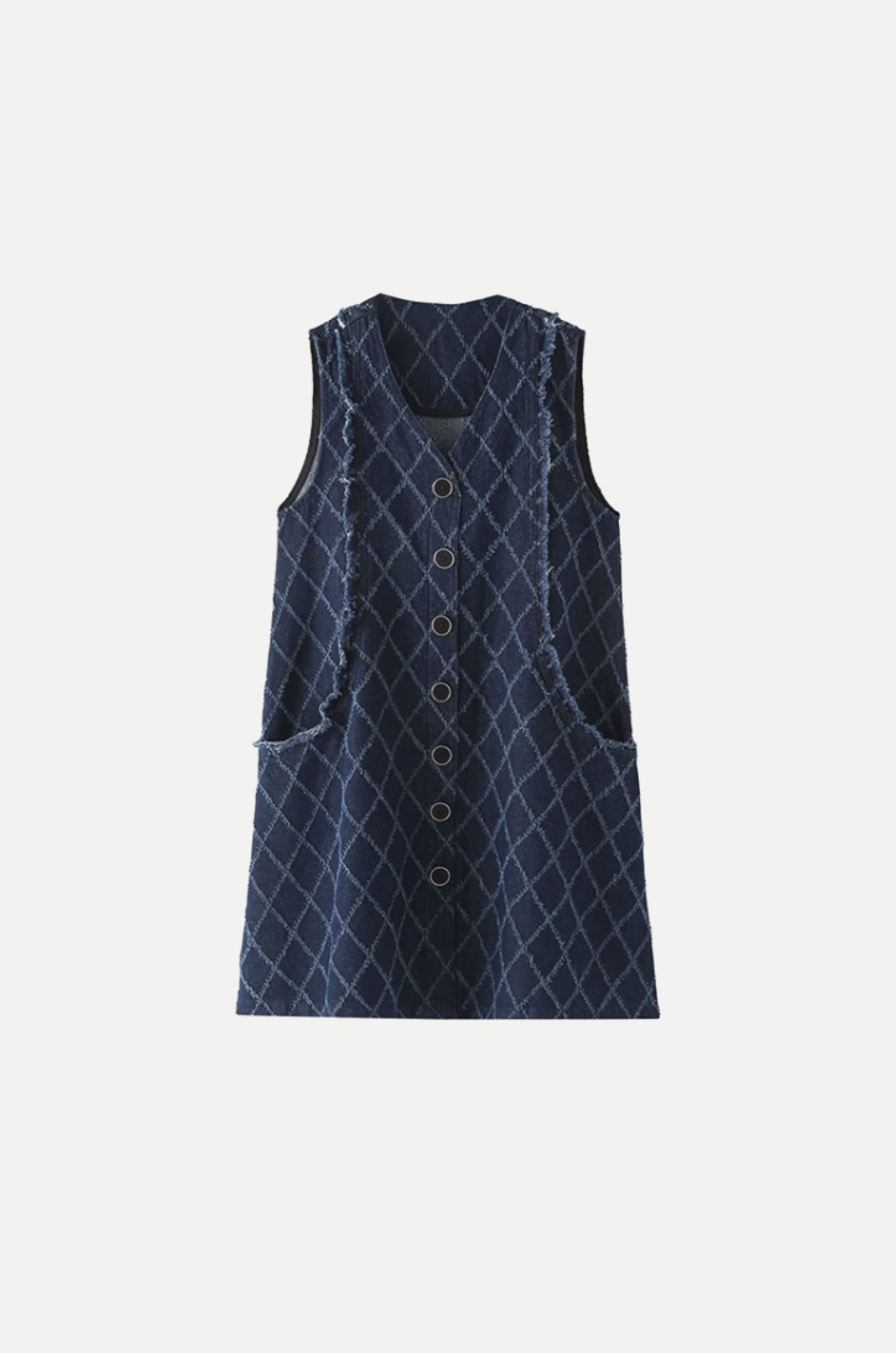 Diamond Grid Denim Vest Dress