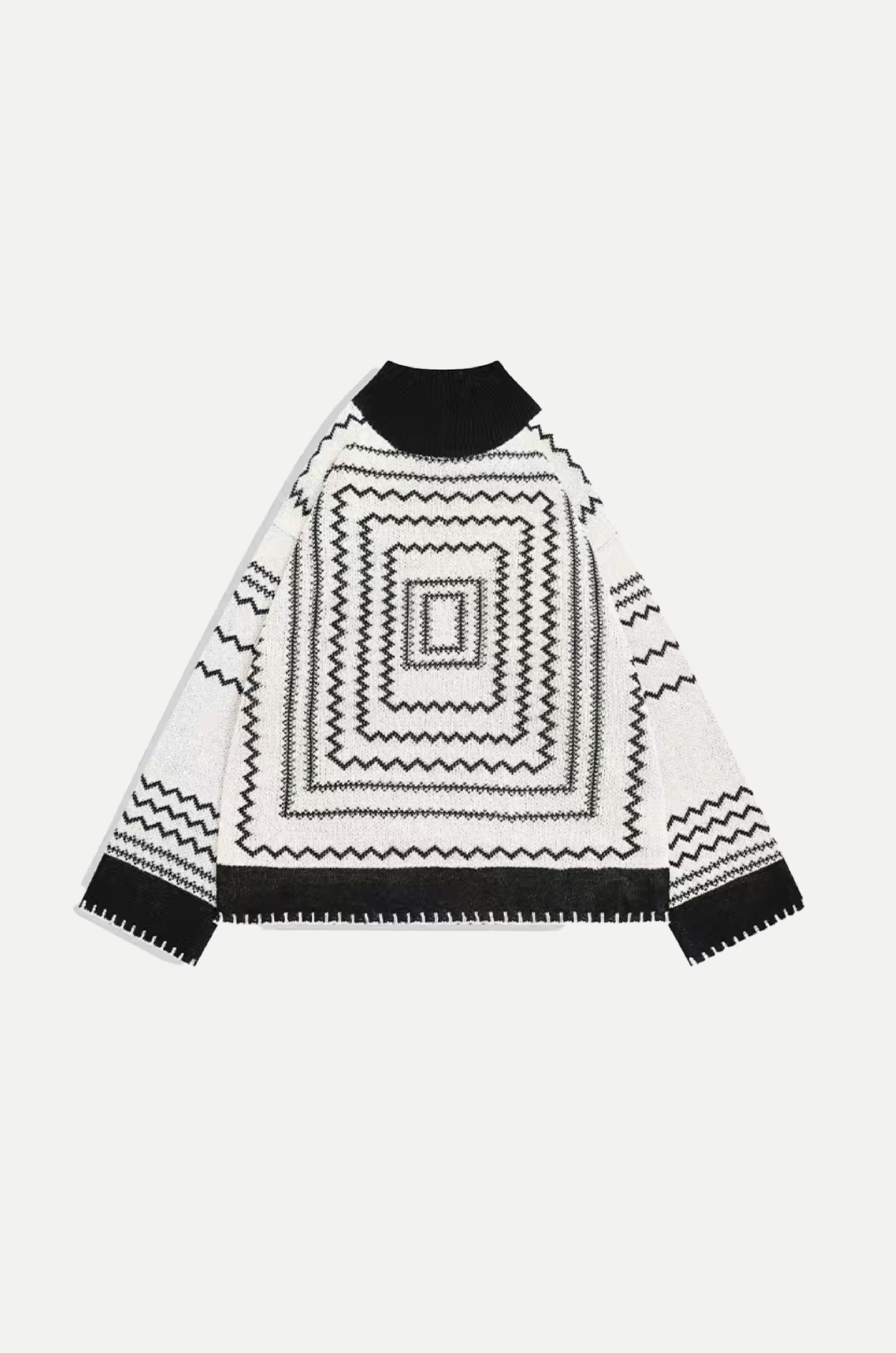 Relaxed-Fit Geometric Mock Turtleneck Sweater
