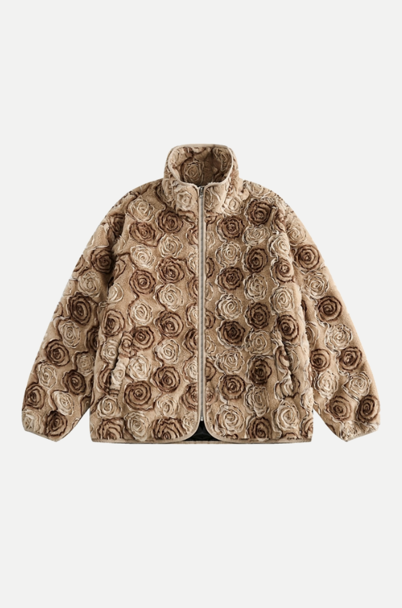 Rose Pattern Faux Fur Jacket