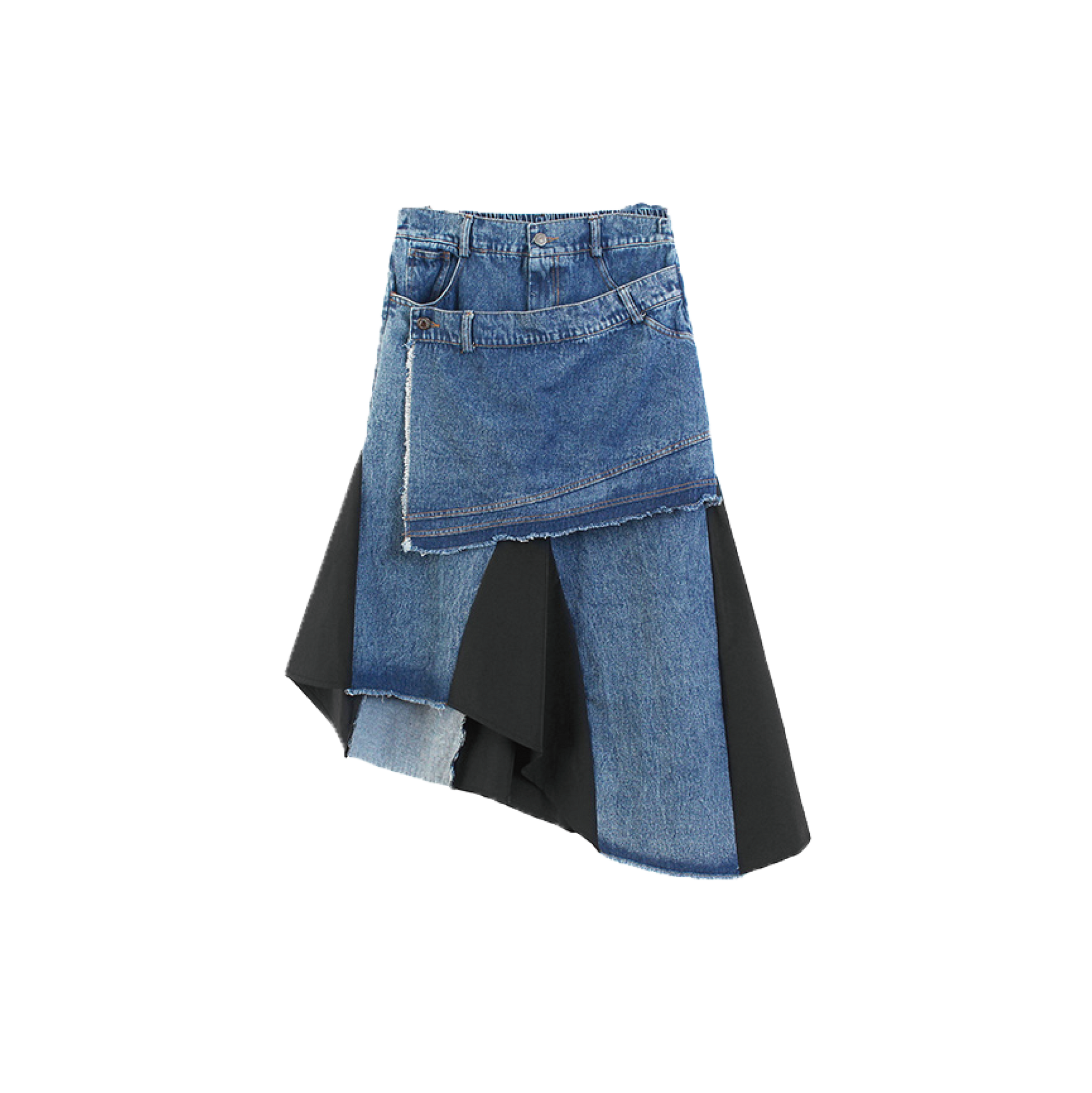 Asymmetry Denim Patch Skirt