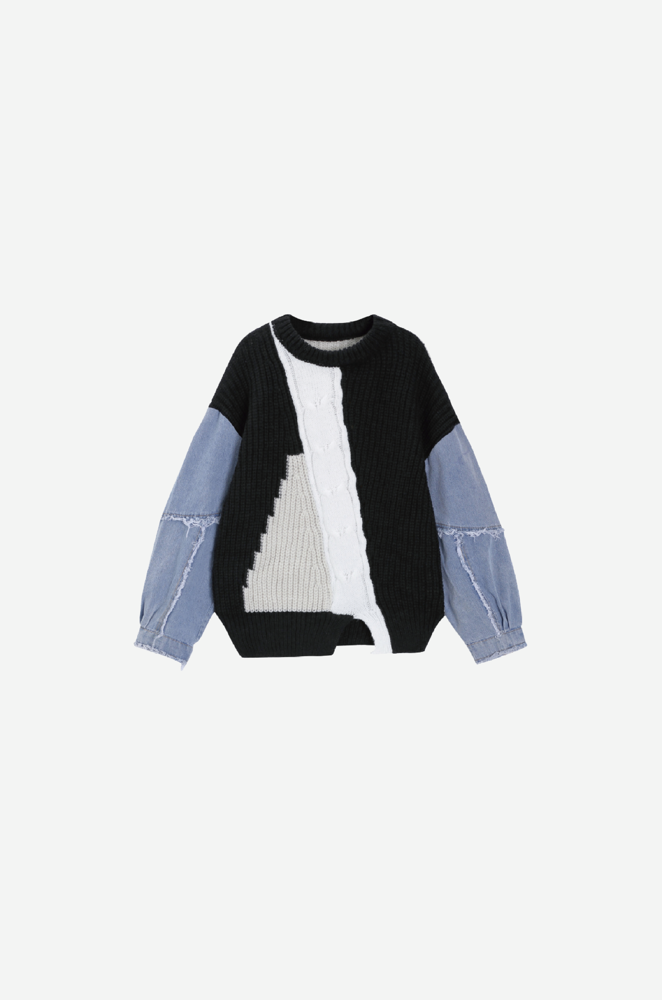 Denim Patchwork Pullover Sweater