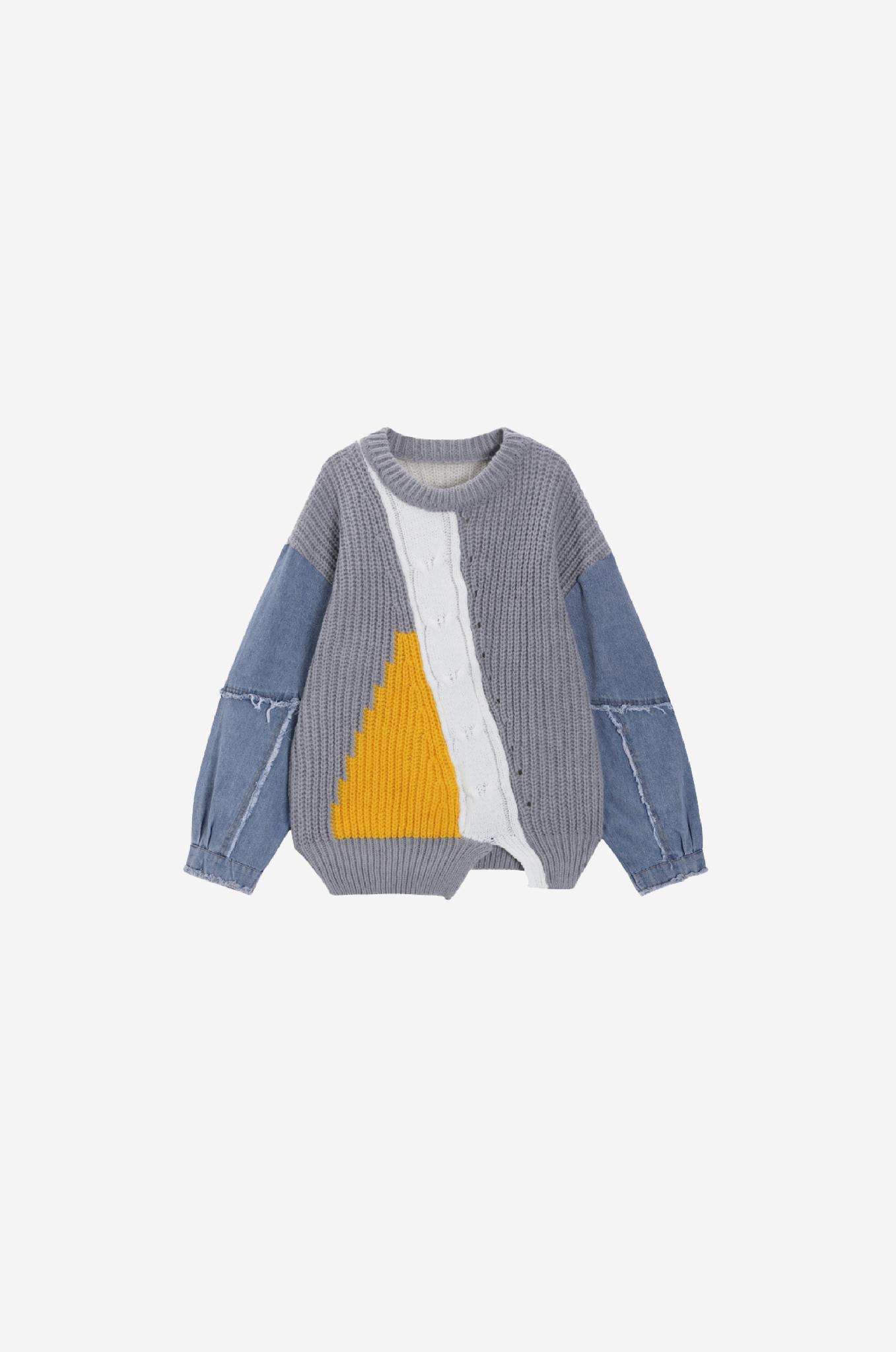 Denim Patchwork Pullover Sweater