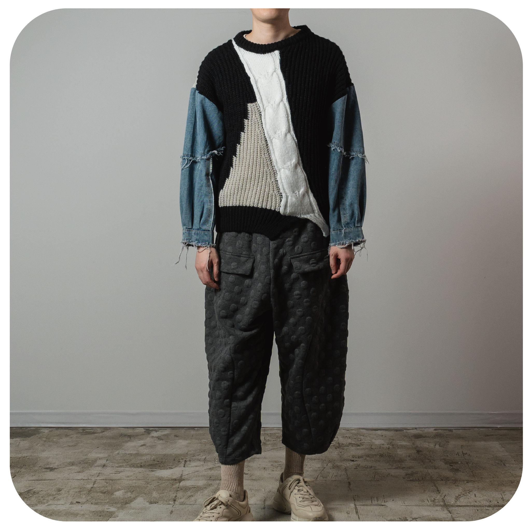 Denim Patchwork Pullover Sweater