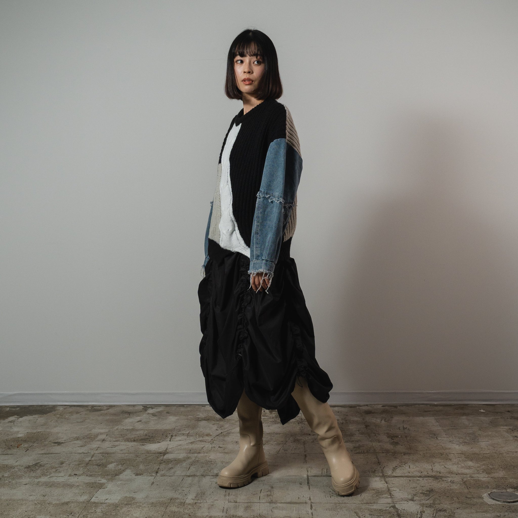 Denim Patchwork Pullover Sweater