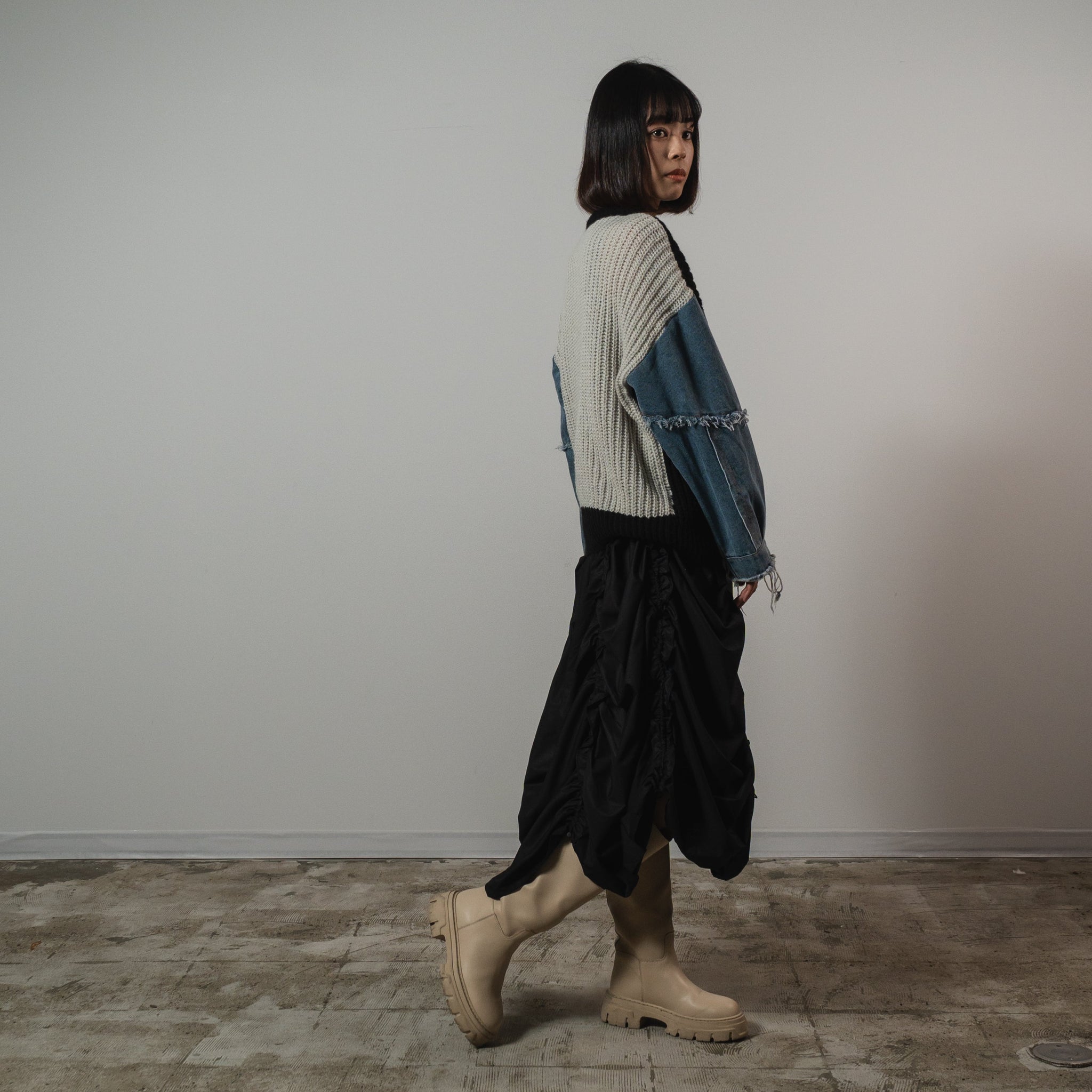 Denim Patchwork Pullover Sweater