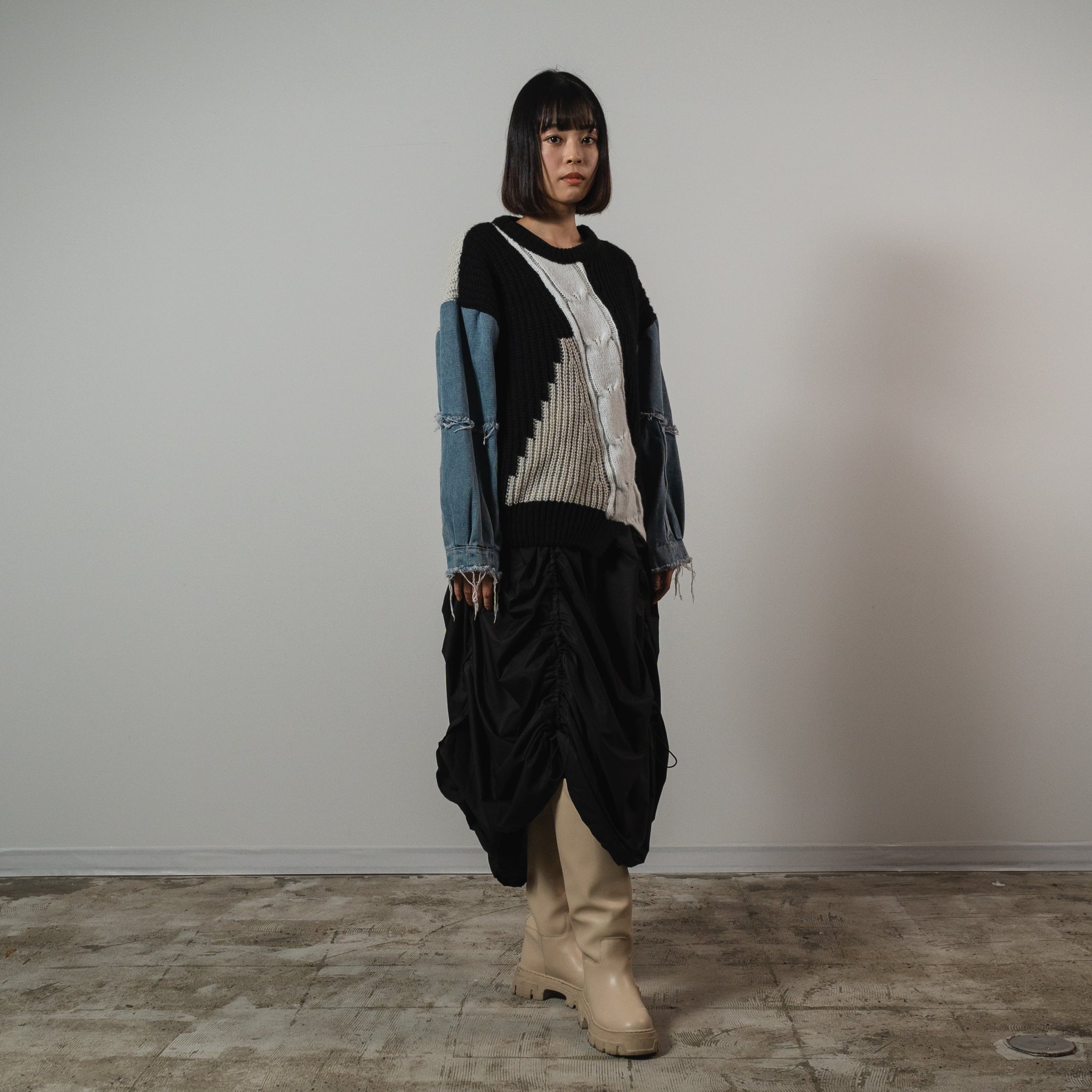 Denim Patchwork Pullover Sweater