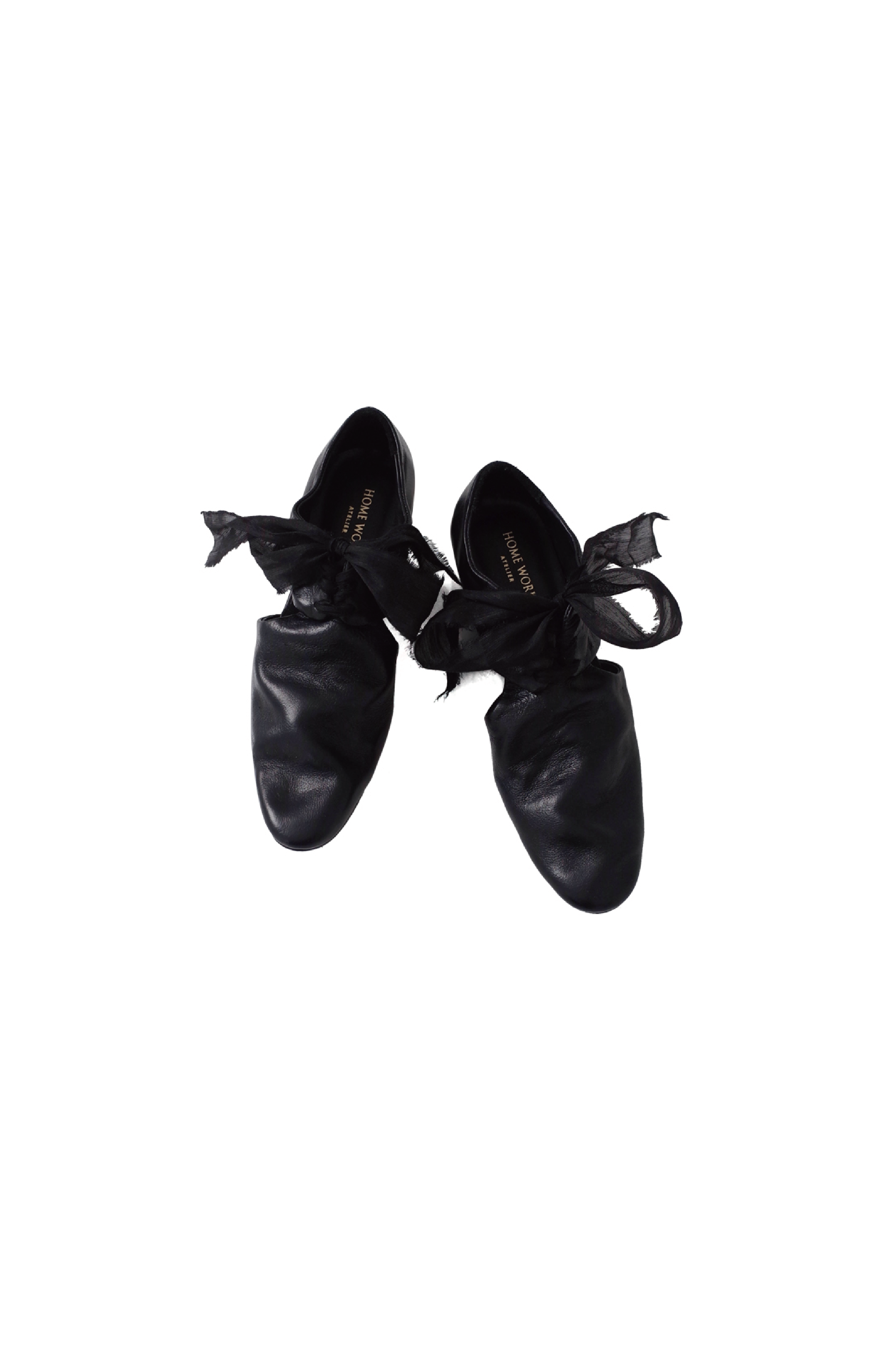 【在庫ある限り：サイズ36残り1点,50%OFF】Craftsman Made Leather100% Ribbon Flats (Black)